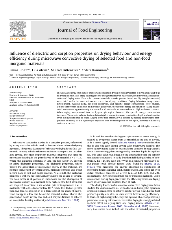 (PDF) Influence of dielectric and sorption properties on drying ...