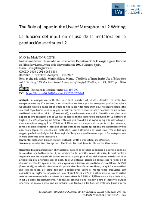 (PDF) The role of input in the use of metaphor in L2 writing