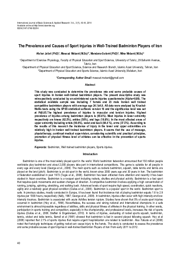 (PDF) The Prevalence and Causes of Sport Injuries in Well-Trained ...