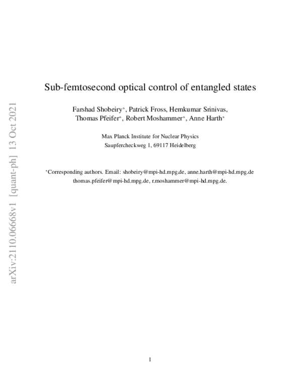 (PDF) Sub-femtosecond optical control of entangled states