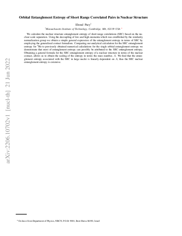 (PDF) Orbital Entanglement Entropy of Short Range Correlated Pairs in ...