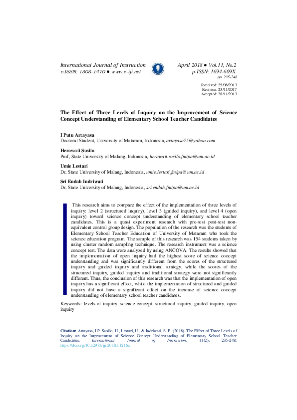 (PDF) The Effect of Three Levels of Inquiry on the Improvement of ...