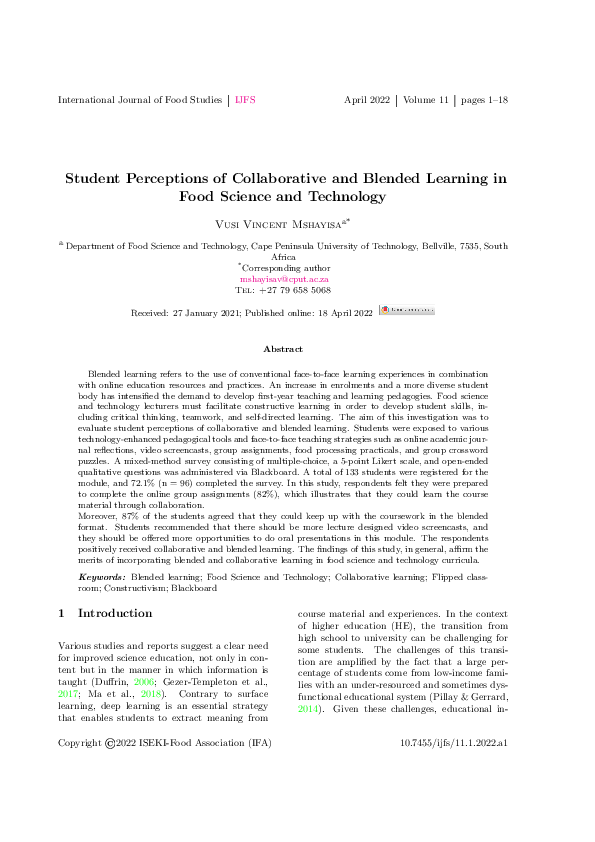 (PDF) Student perceptions of collaborative and blended learning in food ...