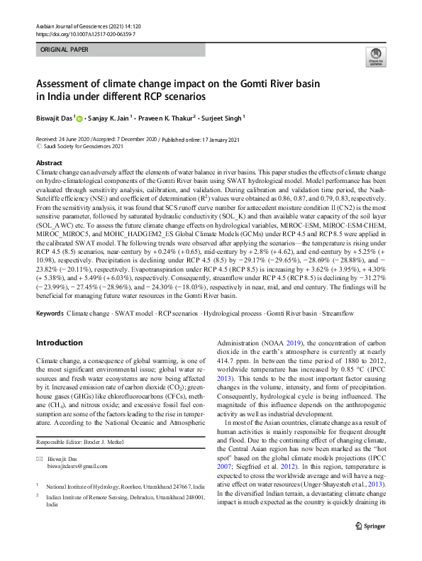 (PDF) Assessment of climate change impact on the Gomti River basin in ...
