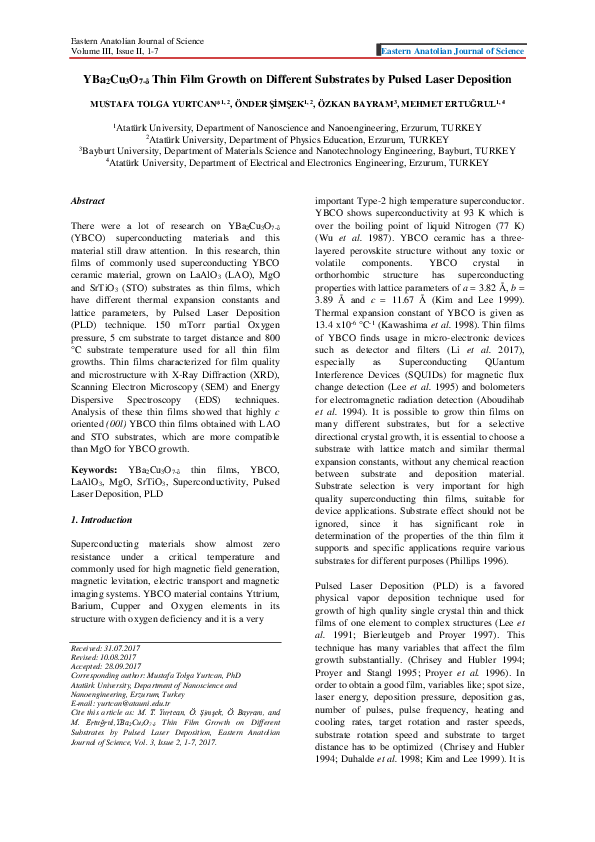 (PDF) YBa2Cu3O7-δ Thin Film Growth on Different Substrates by Pulsed ...