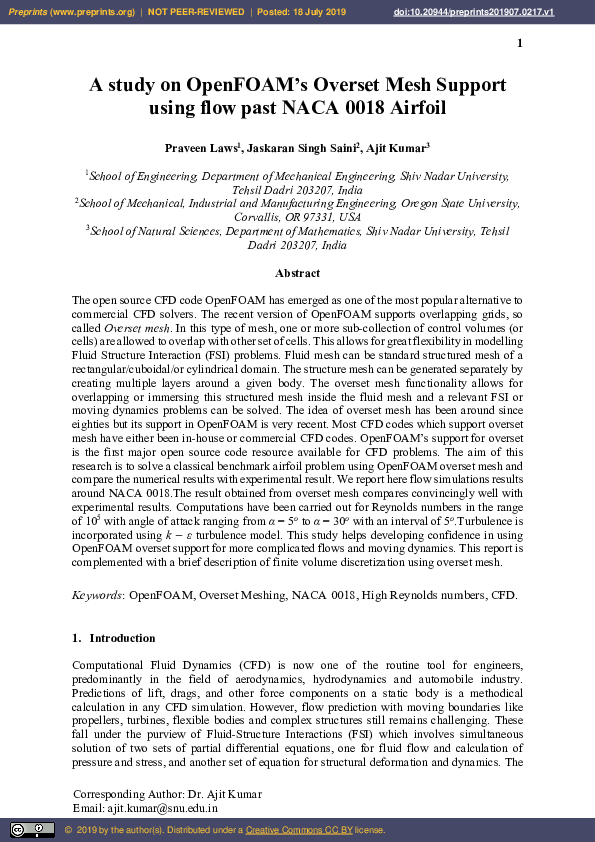 (PDF) A Study on OpenFOAM's Overset Mesh Support Using Flow Past NACA ...