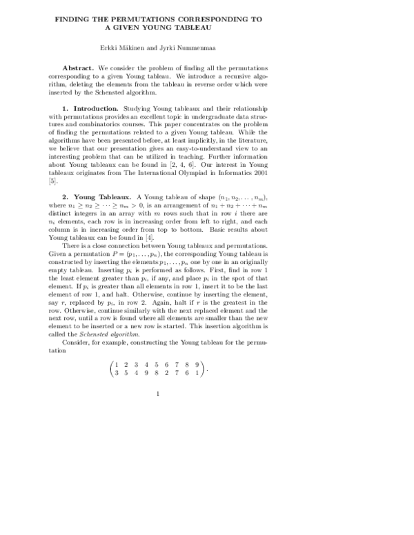 (PDF) Finding the Permutations Corresponding to a Given Young Tableau ...