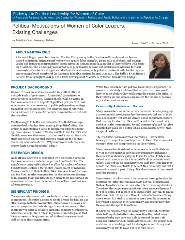 (PDF) Political Motivations of Women of Color Leaders: Existing ...