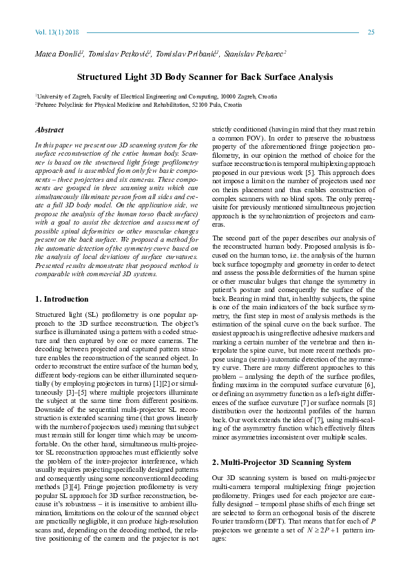(PDF) Structured Light 3 D Body Scanner for Back Surface Analysis