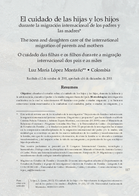 (PDF) El cuidado de las hijas y los hijos durante la migración ...