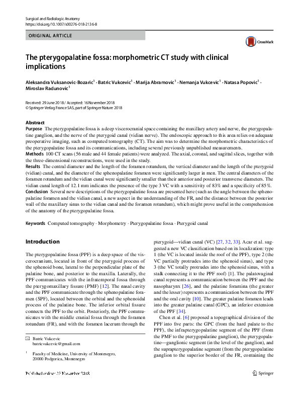 (PDF) The pterygopalatine fossa: morphometric CT study with clinical ...