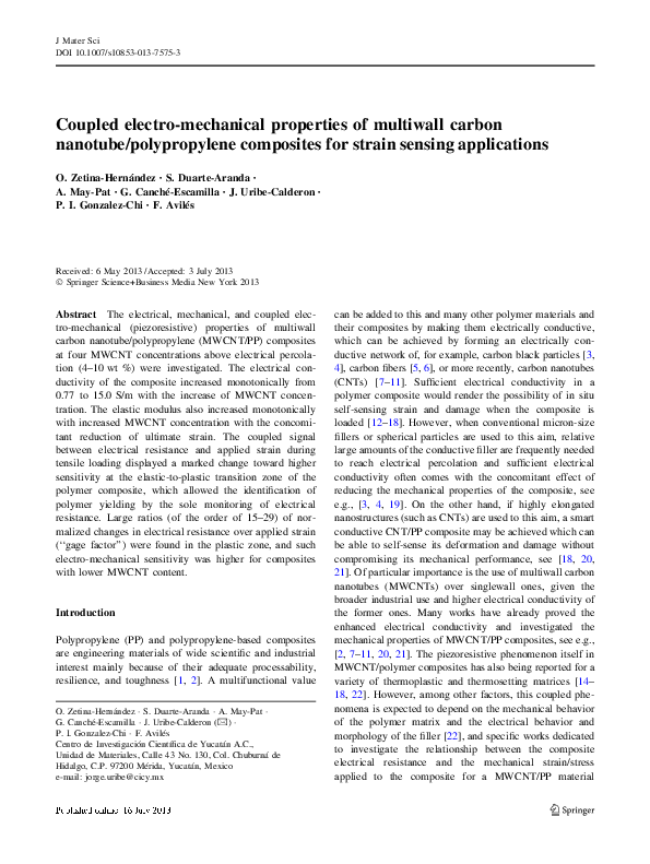 (PDF) Coupled electro-mechanical properties of multiwall carbon ...