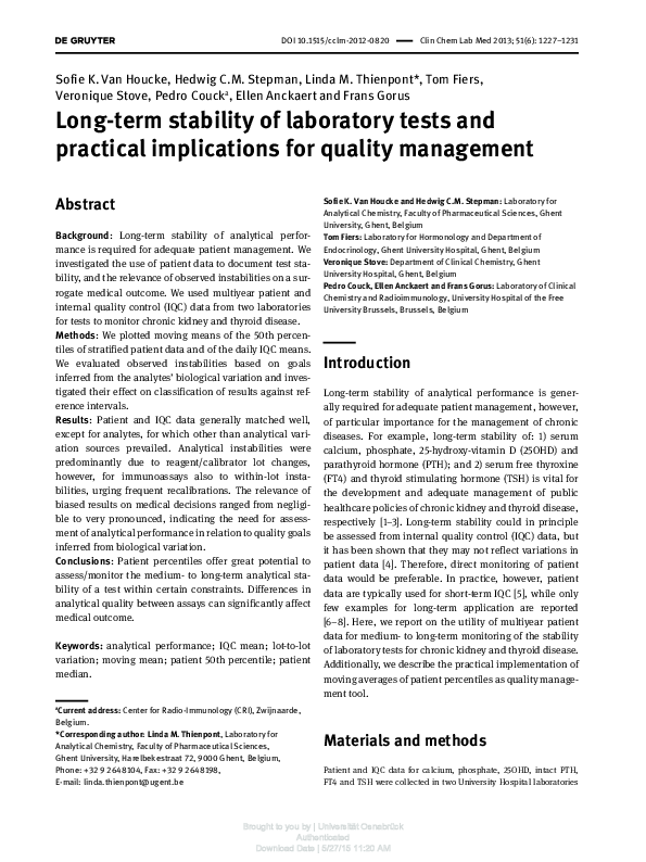 (PDF) Long-term stability of laboratory tests and practical ...