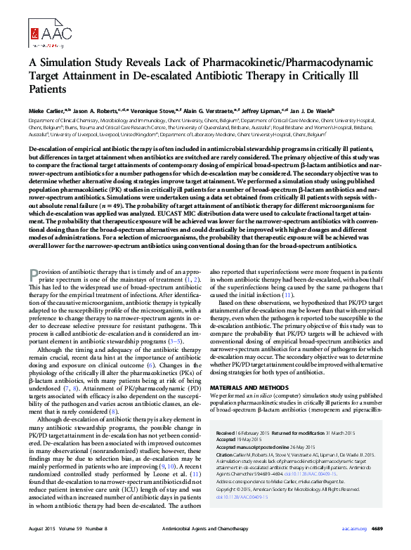 (PDF) Lack of PK/PD target attainment in de-escalated antibiotic ...