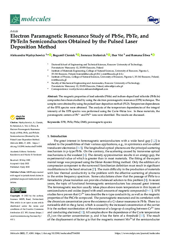 (PDF) Electron Paramagnetic Resonance Study of PbSe, PbTe, and PbTe:In ...