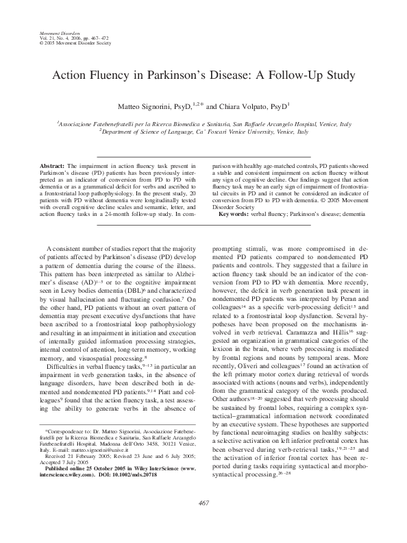 (PDF) Action fluency in Parkinson's disease: A follow-up study