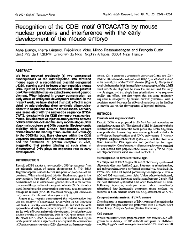 (PDF) Recognition of the CDEl motif GTCACATG by mouse nuclear proteins ...