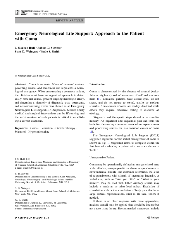 (PDF) Emergency Neurological Life Support: Approach to the Patient with ...