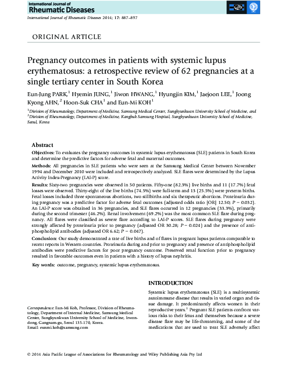 (PDF) Pregnancy outcomes in patients with systemic lupus erythematosus ...