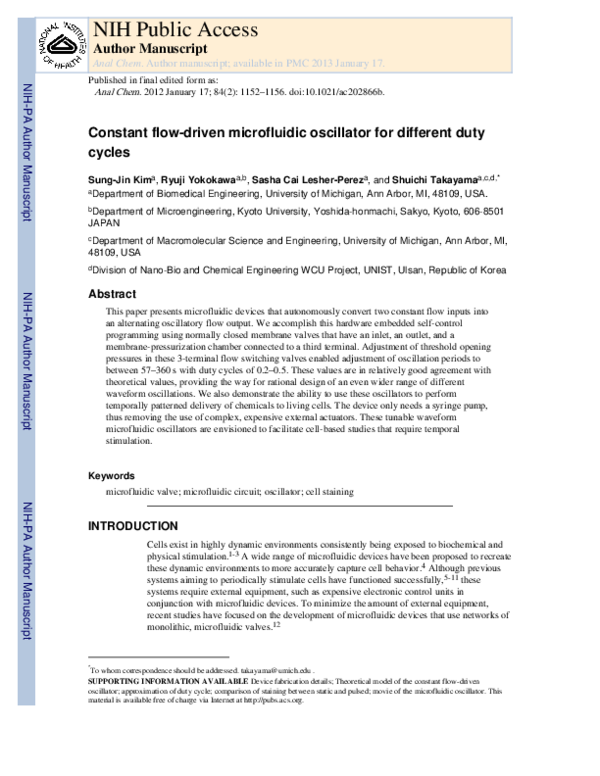 (PDF) Constant Flow-Driven Microfluidic Oscillator for Different Duty ...