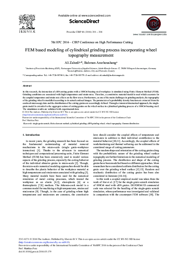 (PDF) FEM Based Modeling of Cylindrical Grinding Process Incorporating ...