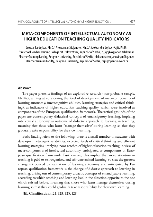 (PDF) Meta-Components Of Intellectual Autonomy As Higher Education ...