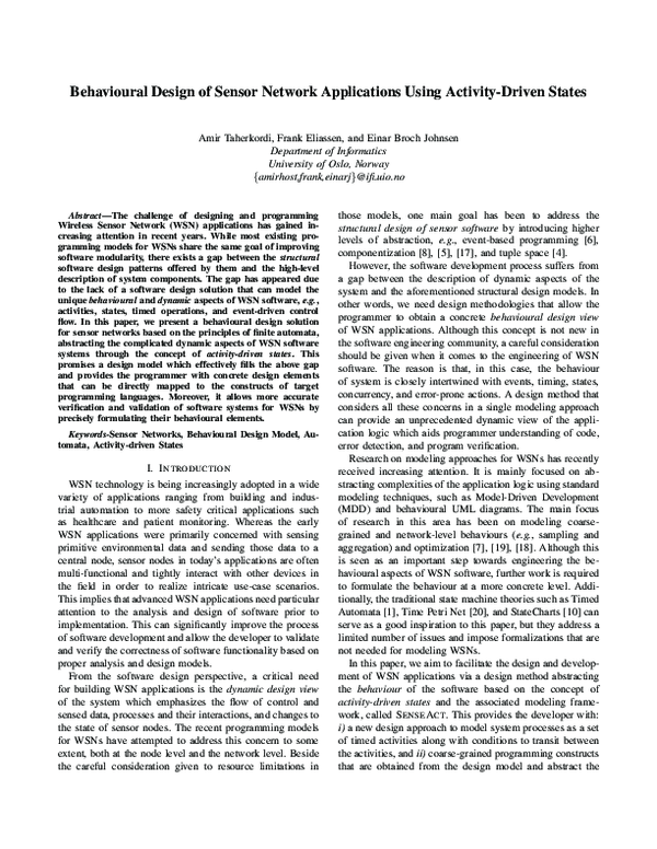 (PDF) Behavioural design of sensor network applications using activity ...