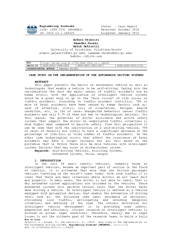 (PDF) Case Study on the Implementation of the Autonomous Driving ...