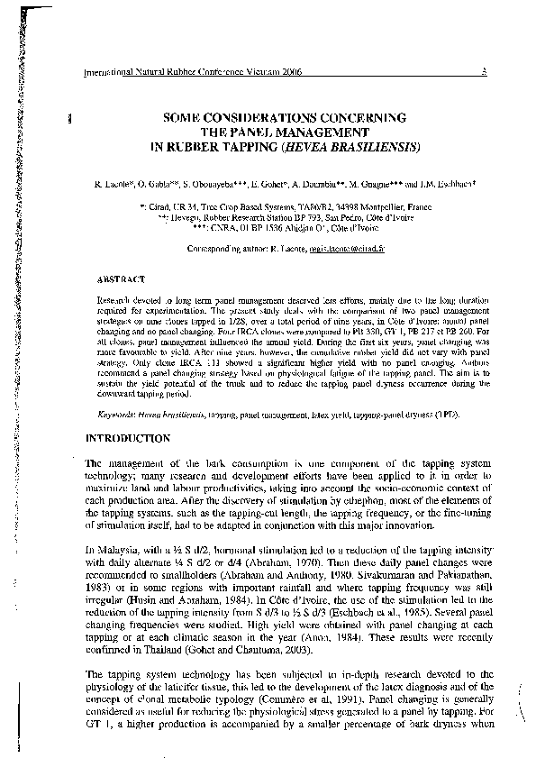 (PDF) Some Considerations Concerning the Panel Management in Rubber Tapping