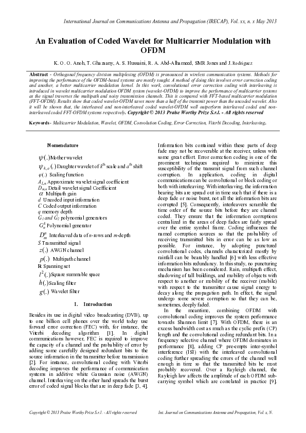 (PDF) An Evaluation of Coded Wavelet for Multicarrier Modulation with OFDM