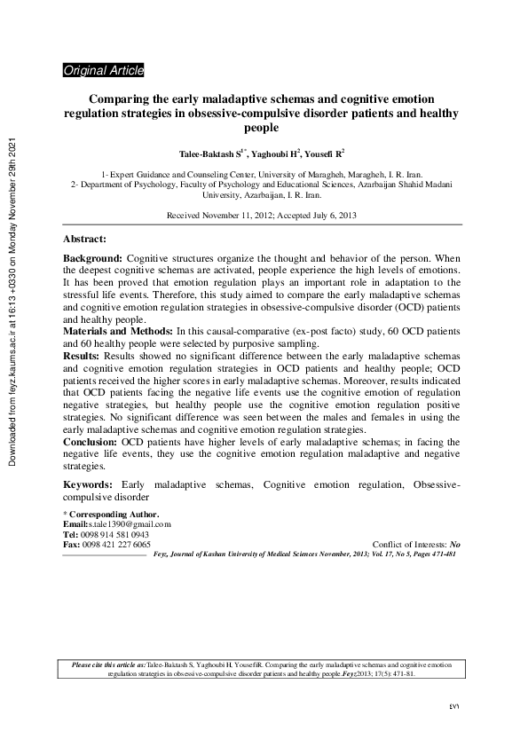 (PDF) Comparing the Early Maladaptive Schemas and Cognitive Emotion ...