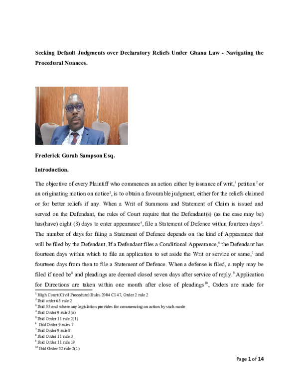(DOC) Seeking Default Judgments over Declaratory Reliefs Under Ghana ...