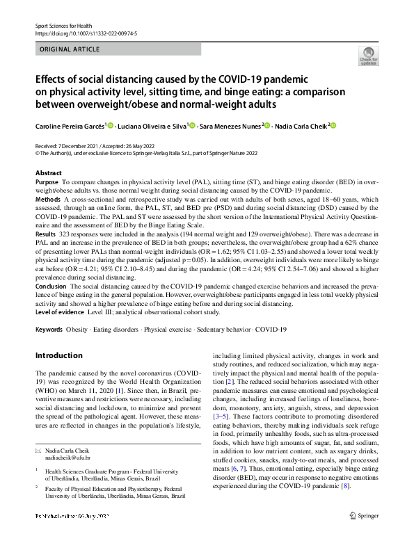 (PDF) Effects of social distancing caused by the COVID-19 pandemic on ...