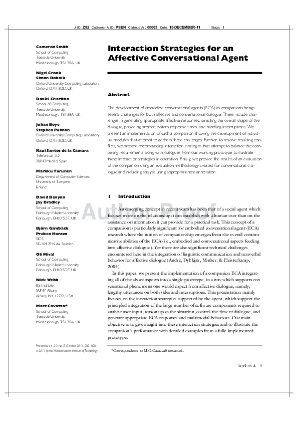 (PDF) Interaction Strategies for an Affective Conversational Agent