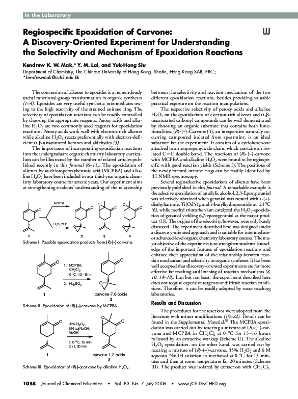 (PDF) Regiospecific Epoxidation of Carvone: A Discovery-Oriented ...