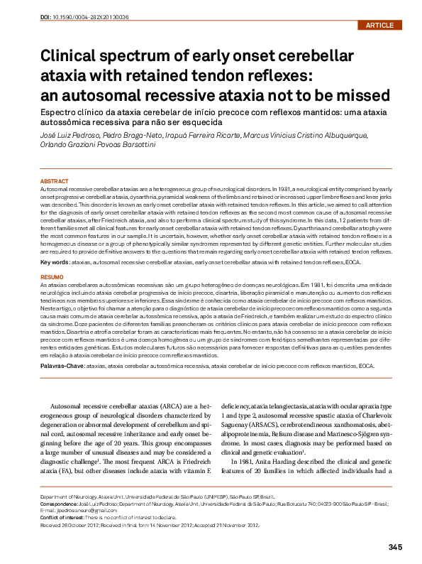 (PDF) Clinical spectrum of early onset cerebellar ataxia with retained ...