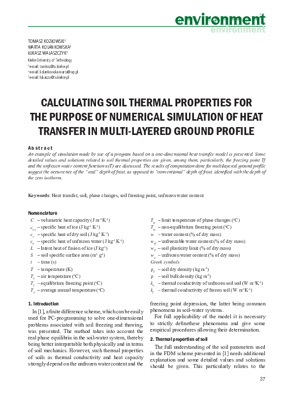 (PDF) Calculating soil thermal properties for the purpose of numerical ...