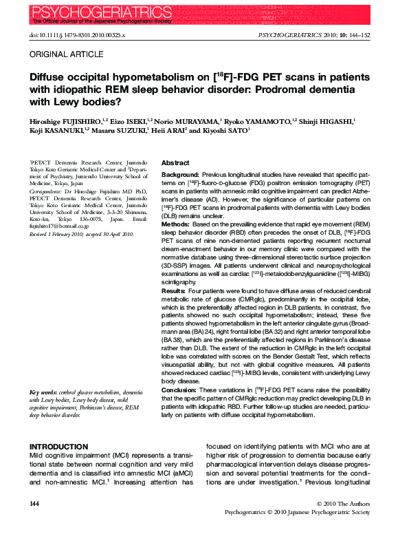 (PDF) Diffuse occipital hypometabolism on [18 F]-FDG PET scans in ...