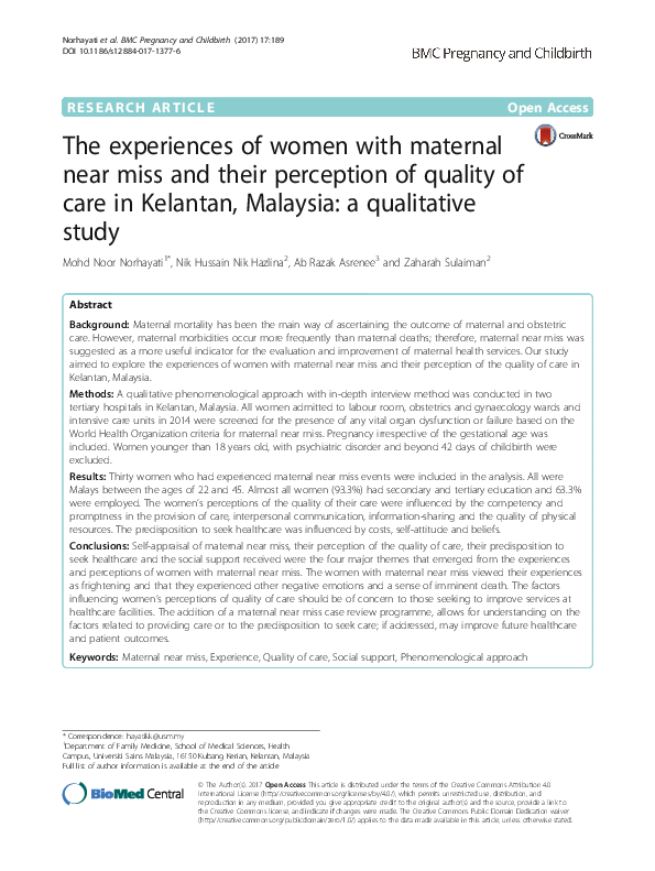 (PDF) The experiences of women with maternal near miss and their ...