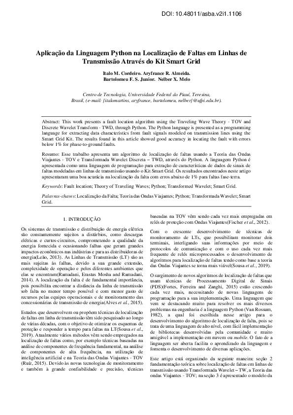 (PDF) Aplicação da Linguagem Python na Localização de Faltas em Linhas ...