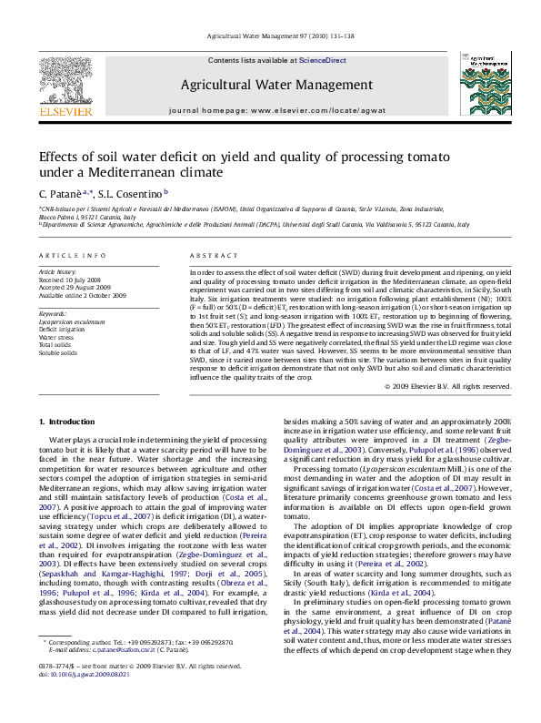 (PDF) Effects of soil water deficit on yield and quality of processing ...