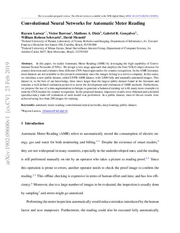 (PDF) Convolutional neural networks for automatic meter reading