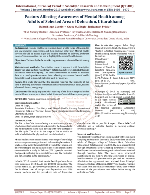 (PDF) Factors Affecting Awareness of Mental Health among Adults of ...