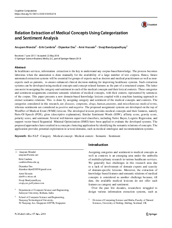 (PDF) Relation Extraction of Medical Concepts Using Categorization and ...