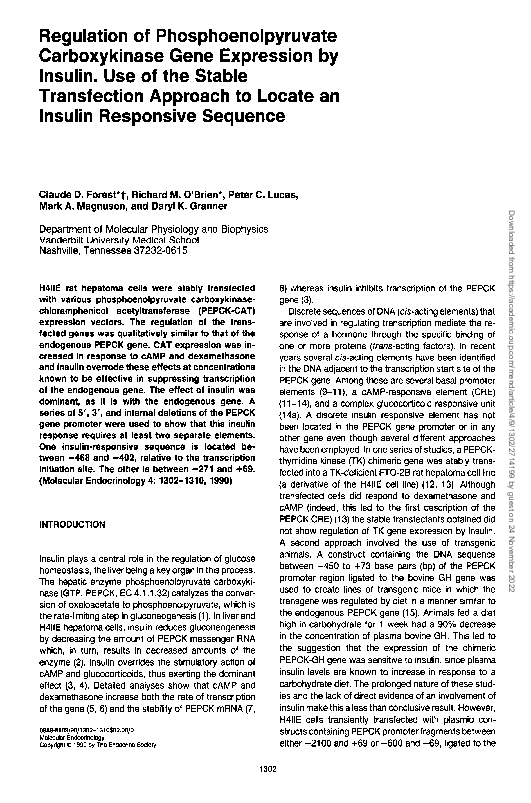 (PDF) Regulation of Phosphoenolpyruvate Carboxykinase Gene Expression ...