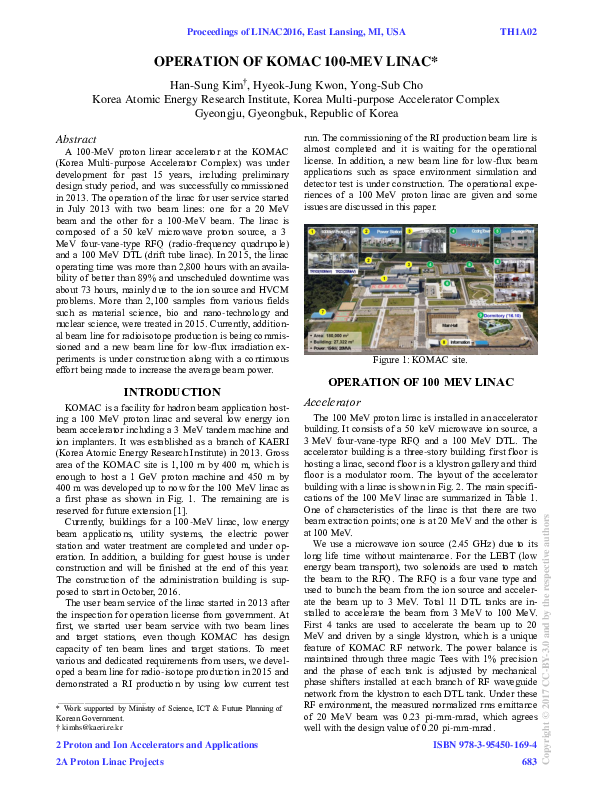 (PDF) Operation of KOMAC 100 MeV Linac