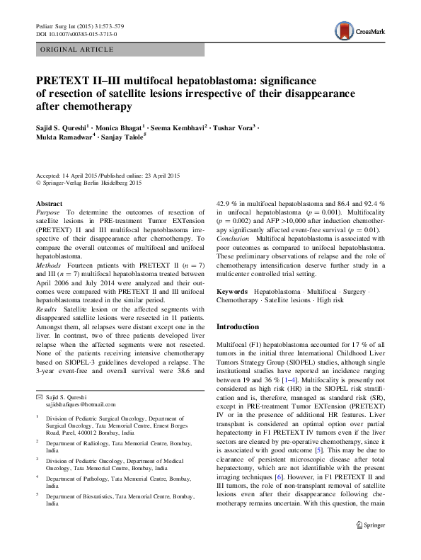 (PDF) PRETEXT II-III multifocal hepatoblastoma: significance of ...