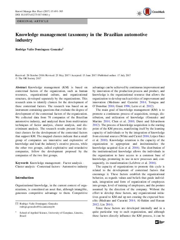(PDF) Knowledge management taxonomy in the Brazilian automotive industry