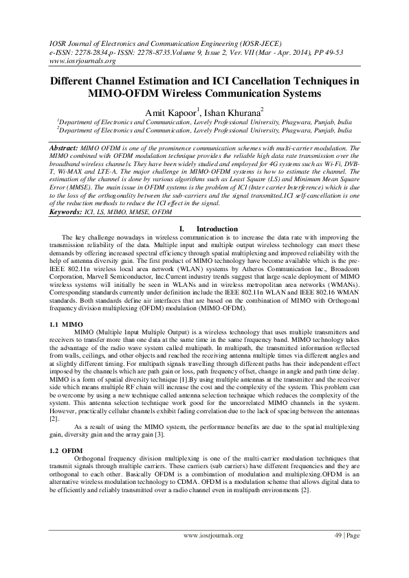 (PDF) Different Channel Estimation and ICI Cancellation Techniques in ...