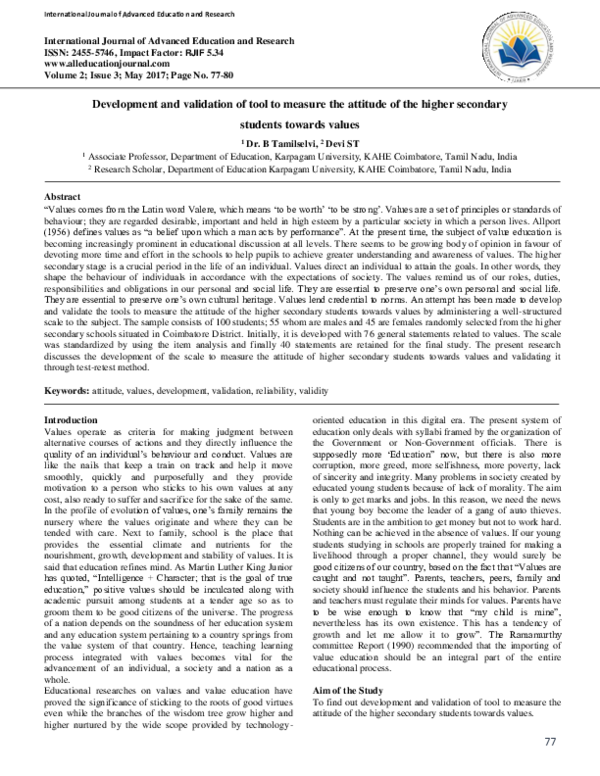 (PDF) DEVELOPMENT AND VALIDATION OF TOOL TO MEASURE THE ATTITUDE OF THE ...